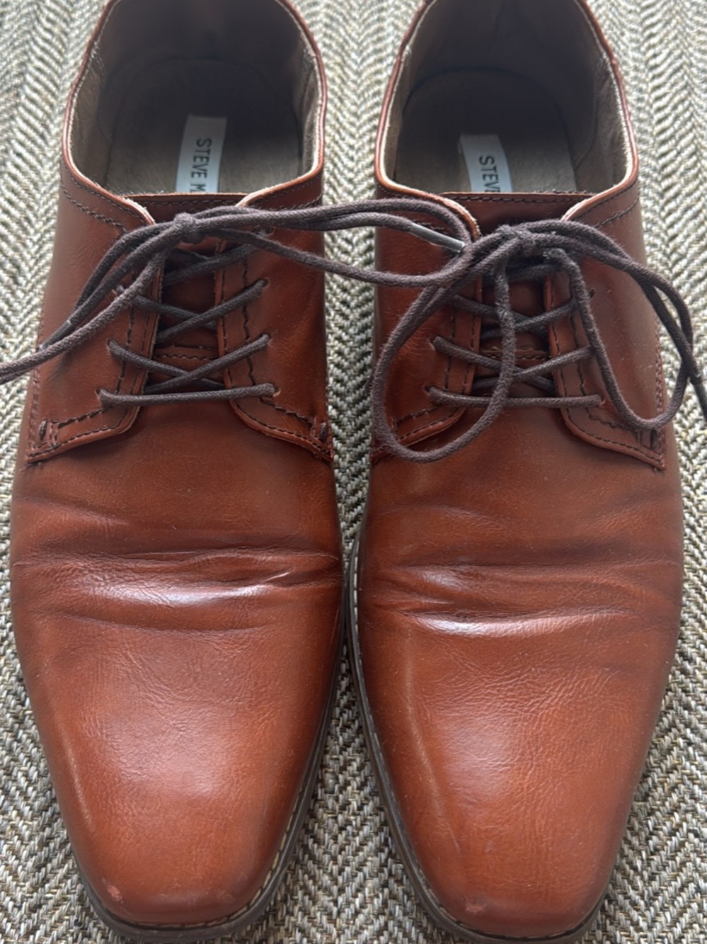 Steve Madden Men's Tan Brown Leather Derby Dress Shoes